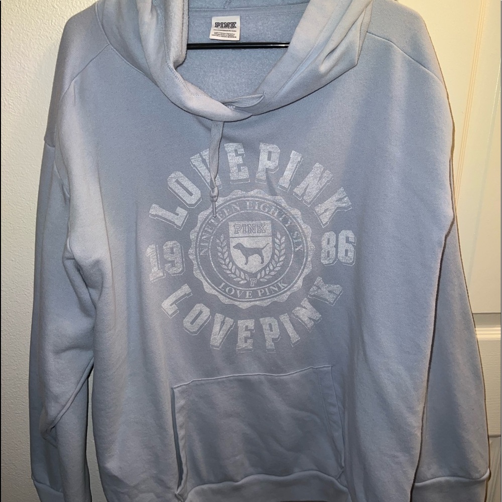 Victoria’s Secret pink hoodie in color  baby blue